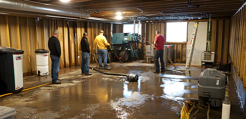 Cleaning Sewage From Basement Floor in Pine